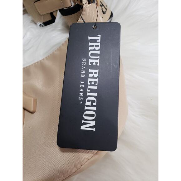 NEW True Religion Hobo Crossbody CRESCENT MOON Logo Strap Purse Bag y2k Camel - Picture 2 of 8